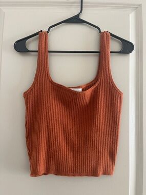 Ribbed Cropped Tank Top in Rust Orange - Women
